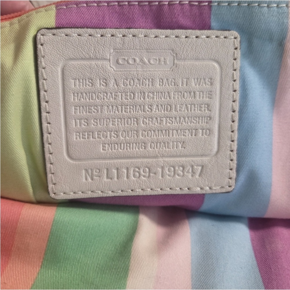 Coach Hampton Leather and Straw Tote with White Trim and Floral Appliqués - Picture 8 of 15